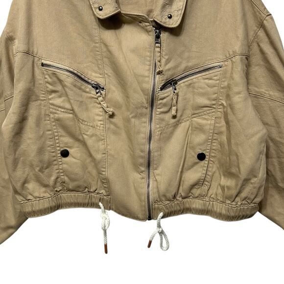 Pilcro Tidal Moto Utility Jacket Women's Sz S Beige Distressed Crop Boxy Neutral - Picture 5 of 7